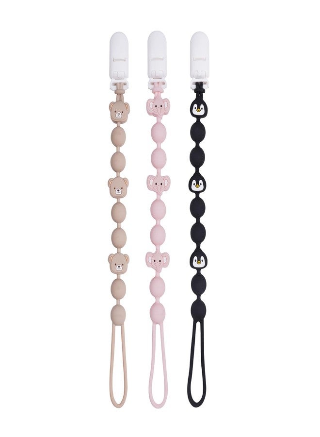 AmazingM Cute Fruits Silicone Pacifier Clip Holder,Pack of 3,Flexible One Piece Design Paci Leash,Binky Clips for Baby Boys and Girls,Newborn Essential. (Elephant,Penguin,Bear) - Image 1